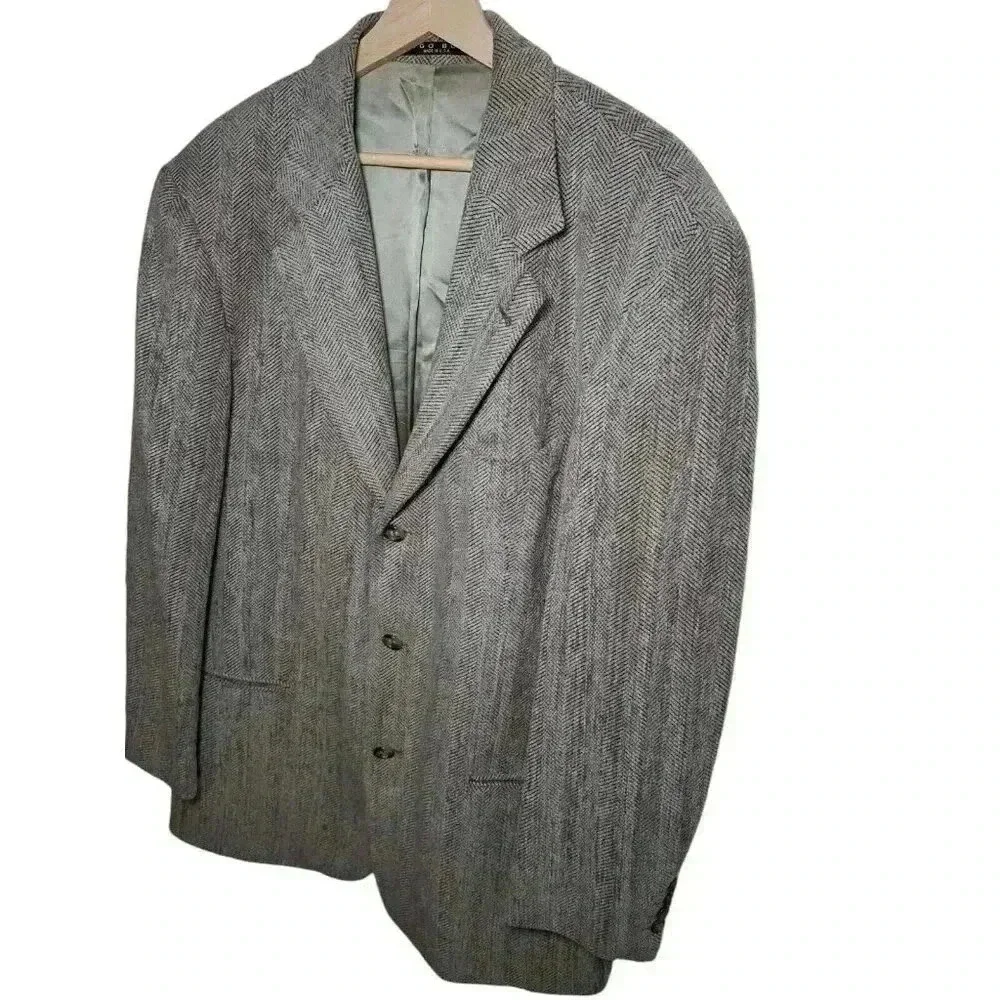 Hugo Boss Blazer Men's 40R Gray Brown Chevron Wool Sports Coat Jacket Made USA